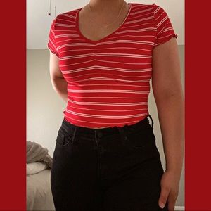 Striped Red and White Crop Top